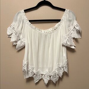Elegant White Lace Trim Women's Top